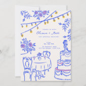 Whimsical Hand getrokken Lantaarns bruiloft blauw Kaart (Voorkant)