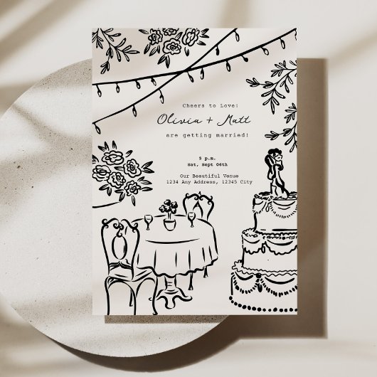 Whimsical Hand getrokken Lantaarns bruiloft Kaart