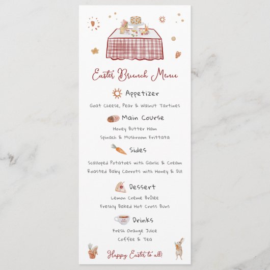 Whimsical Hand getrokken Lente Paasbrunch Menu (Voorkant)
