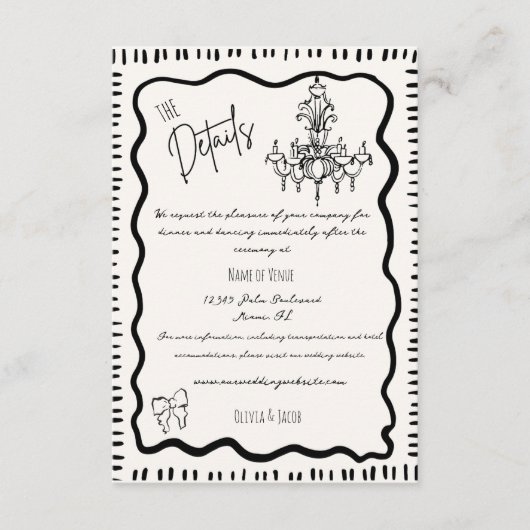 Whimsical Hand getrokken Leuke Bow Wavy Bruiloft D Informatiekaartje (Voorkant)