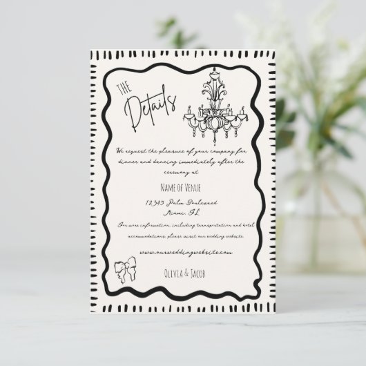 Whimsical Hand getrokken Leuke Bow Wavy Bruiloft D Informatiekaartje (Staand voorkant)