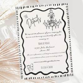 Whimsical Hand getrokken Leuke Bow Wavy Bruiloft D Informatiekaartje