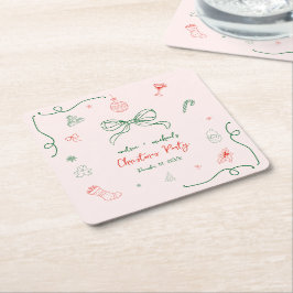 Whimsical Hand getrokken Leuke Franse kerstfeest Kartonnen Onderzetters