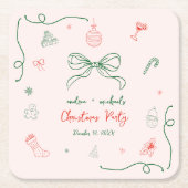 Whimsical Hand getrokken Leuke Franse kerstfeest Kartonnen Onderzetters (Voorkant)