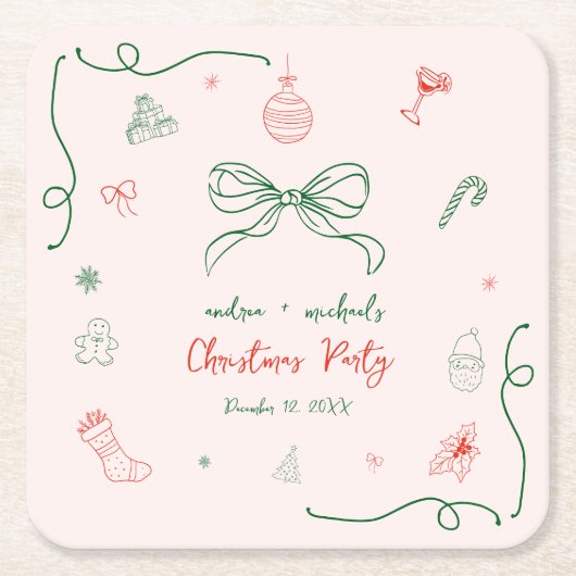 Whimsical Hand getrokken Leuke Franse kerstfeest Kartonnen Onderzetters (Voorkant)