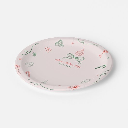 Whimsical Hand getrokken Leuke Franse kerstfeest Papieren Bordje (Gekanteld)