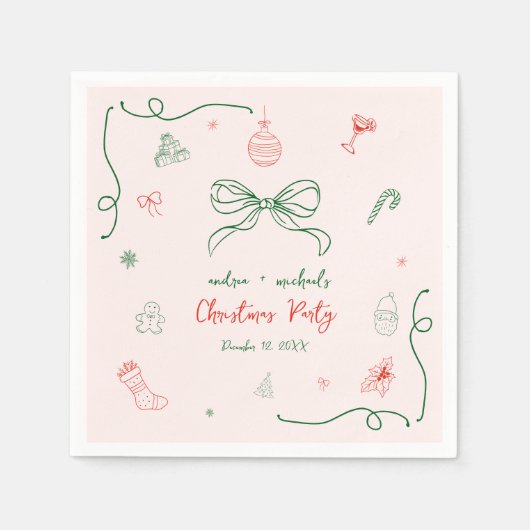 Whimsical Hand getrokken Leuke Franse kerstfeest Servet (Voorkant)