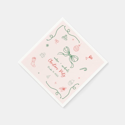 Whimsical Hand getrokken Leuke Franse kerstfeest Servet (Hoek)