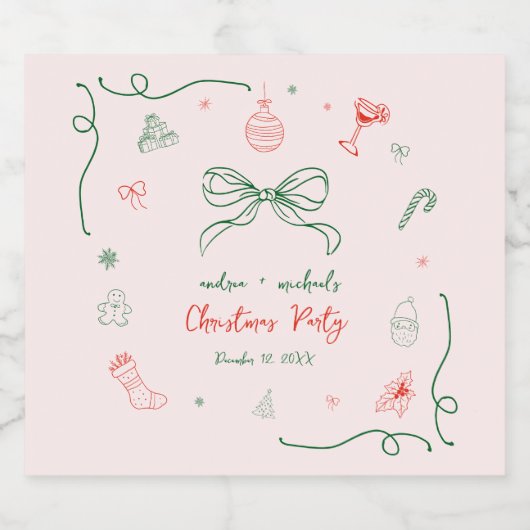 Whimsical Hand getrokken Leuke Franse kerstfeest Sparkling Wijnetiket (Enkel label)