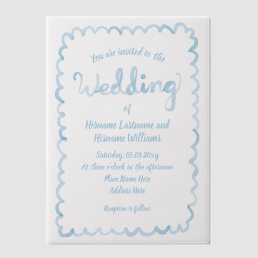 Whimsical Hand getrokken licht blauw bruiloft Vellum Uitnodigingen (Voorkant)