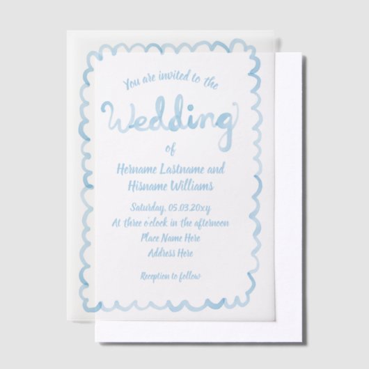 Whimsical Hand getrokken licht blauw bruiloft Vellum Uitnodigingen (Offset)