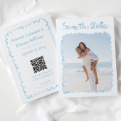 Whimsical Hand getrokken Lichtblauwe Foto QR Websi Save The Date