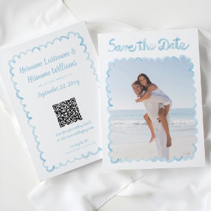Whimsical Hand getrokken Lichtblauwe Foto QR Websi Save The Date