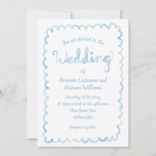 Whimsical Hand getrokken lichtblauwe QR RSVP bruil Kaart (Voorkant)