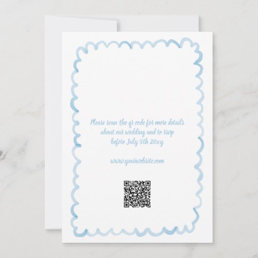 Whimsical Hand getrokken lichtblauwe QR RSVP bruil Kaart (Achterkant)