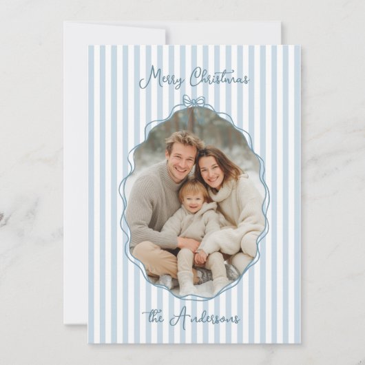 Whimsical Hand Getrokken Lijst Blauwe Strepen Feestdagenkaart (Voorkant)