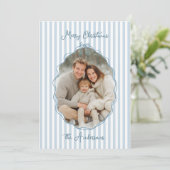 Whimsical Hand Getrokken Lijst Blauwe Strepen Feestdagenkaart (Staand voorkant)