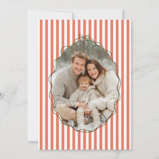 Whimsical Hand Getrokken Lijst Rode Strepen Kerst Feestdagenkaart (Voorkant)