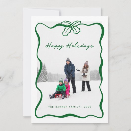 Whimsical Hand Getrokken Lint Foto Kerst Kaart (Voorkant)