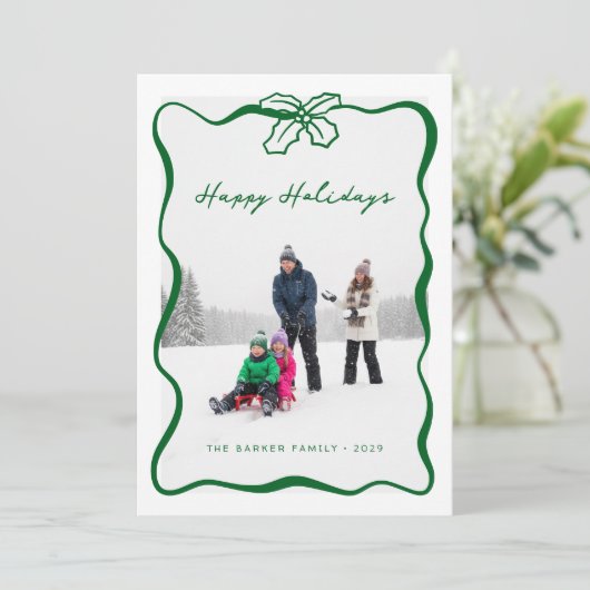 Whimsical Hand Getrokken Lint Foto Kerst Kaart (Staand voorkant)