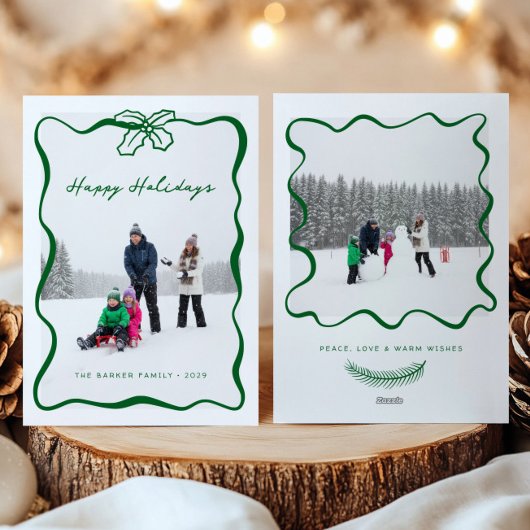 Whimsical Hand Getrokken Lint Foto Kerst Kaart