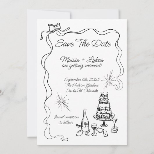 Whimsical Hand Getrokken Lint Rand Sla de datum op Kaart (Voorkant)