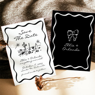 Whimsical Hand Getrokken Lint Rand Sla de datum op Kaart