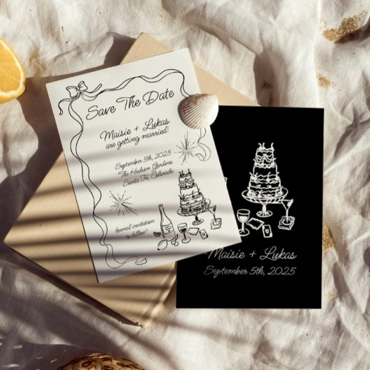 Whimsical Hand Getrokken Lint Rand Sla de datum op Kaart