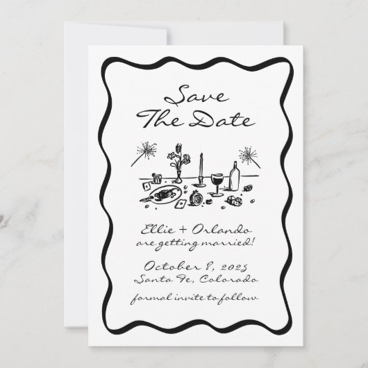 Whimsical Hand Getrokken Lint Rand Sla de datum op Kaart (Voorkant)