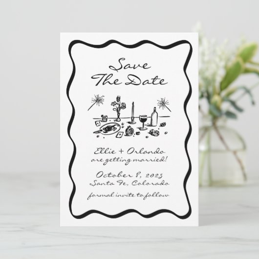 Whimsical Hand Getrokken Lint Rand Sla de datum op Kaart (Staand voorkant)