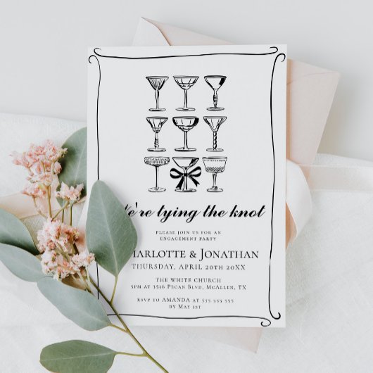 Whimsical Hand getrokken Martini verlovingsfeest Kaart