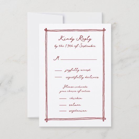 Whimsical Hand getrokken Menu Optie Trouwen RSVP (Voorkant)