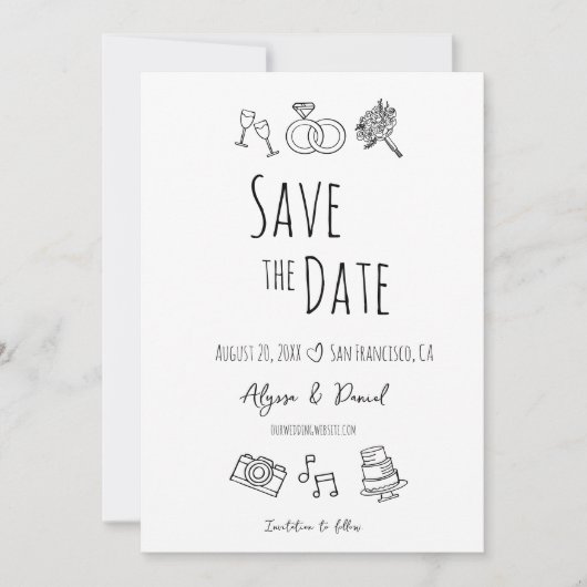 Whimsical Hand getrokken Minimal Zwart Wit Uniek (Voorkant)