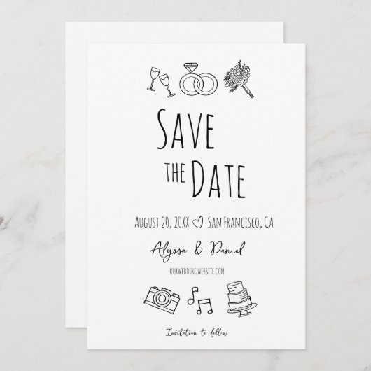 Whimsical Hand getrokken Minimal Zwart Wit Uniek (Voorkant / Achterkant)