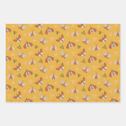 Whimsical hand getrokken motten boho patroon inpakpapier vel (Voorkant)