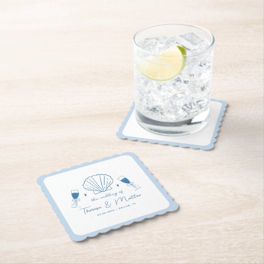 Whimsical Hand getrokken nautische kust bruiloft Kartonnen Onderzetters (Insitu)
