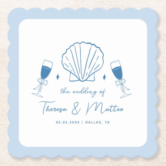 Whimsical Hand getrokken nautische kust bruiloft Kartonnen Onderzetters (Voorkant)