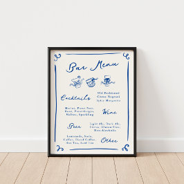 Whimsical Hand getrokken Navy Bar Menu Poster