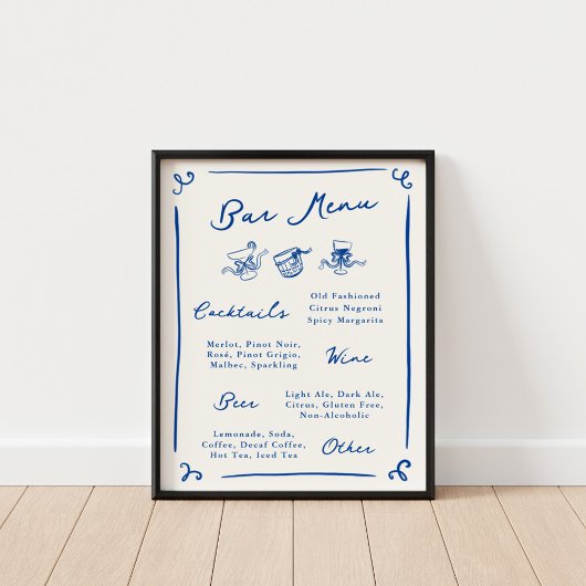 Whimsical Hand getrokken Navy Bar Menu Poster
