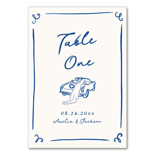 Whimsical Hand getrokken Navy blauw Kaart (Voorkant)