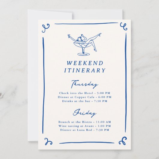 Whimsical Hand getrokken Navy Blue Bach reisschema Kaart (Voorkant)