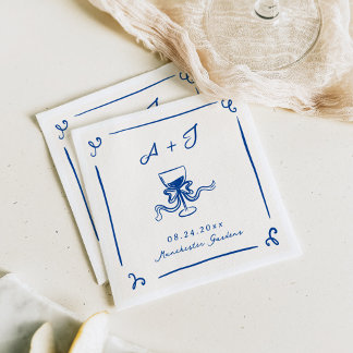Whimsical Hand getrokken Navy Blue Bow bruiloft Servet