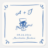 Whimsical Hand getrokken Navy Blue Bow bruiloft Vierkante Sticker (Voorkant)