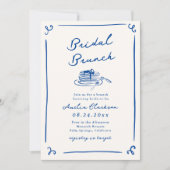 Whimsical Hand Getrokken Navy Blue Bridal Brunch Kaart (Voorkant)