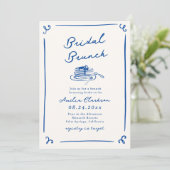 Whimsical Hand Getrokken Navy Blue Bridal Brunch Kaart (Staand voorkant)