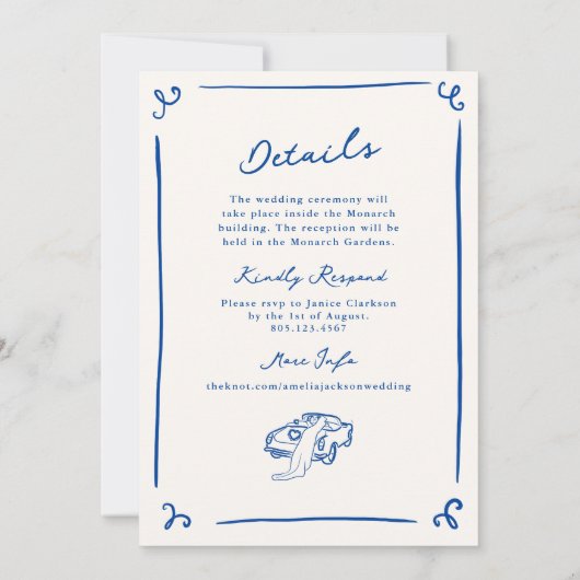 Whimsical Hand getrokken Navy Blue + Details Bruil Kaart (Achterkant)