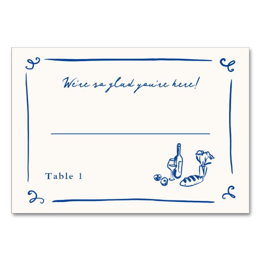 Whimsical Hand getrokken Navy Blue Place Card Kaart (Voorkant)