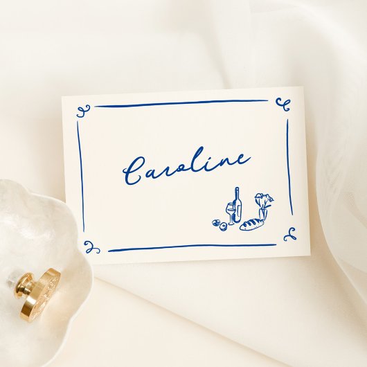 Whimsical Hand getrokken Navy Blue Place Card Kaart