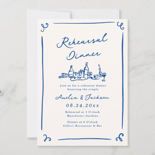 Whimsical Hand getrokken Navy Blue repetitie diner Kaart (Voorkant)