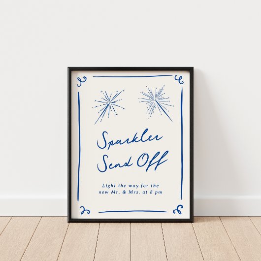 Whimsical Hand getrokken Navy Blue Sparkler Verstu Poster